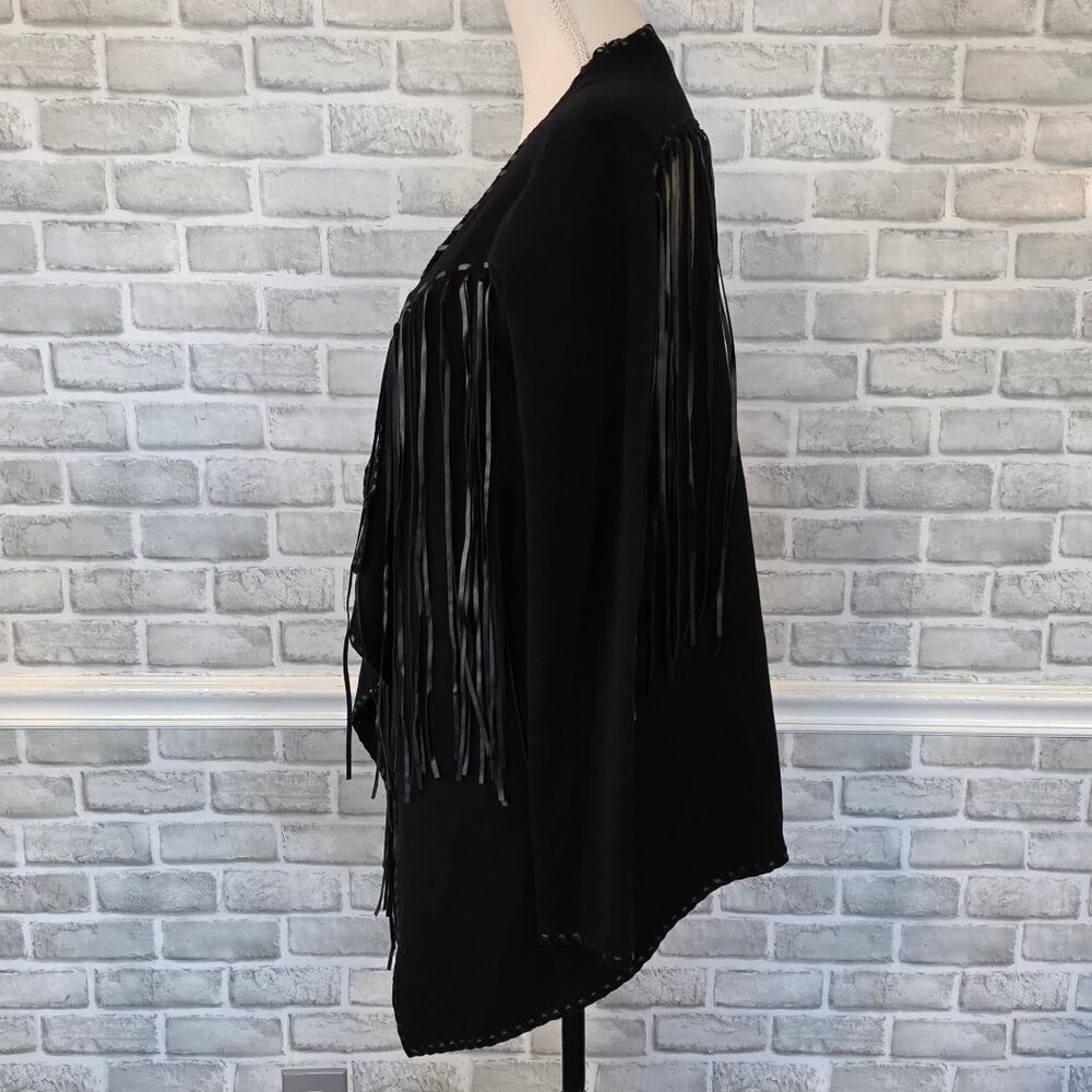 Ariat Trenton Faux Leather Fringe Open Front Waterfall Cardigan Black NEW M - Picture 3 of 8